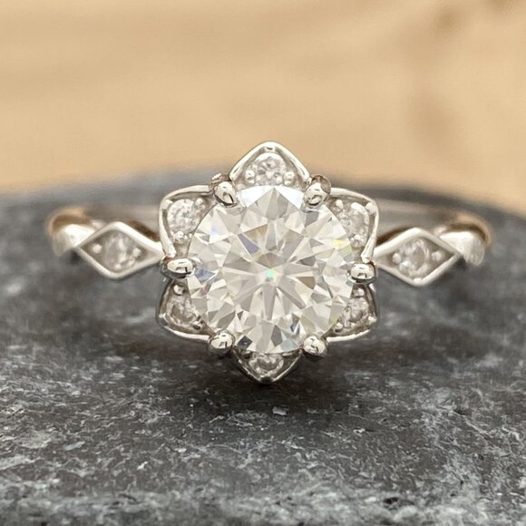 NEW Certified 1ct. t.w. Moissanite Flower Ring - Picture 1 of 7